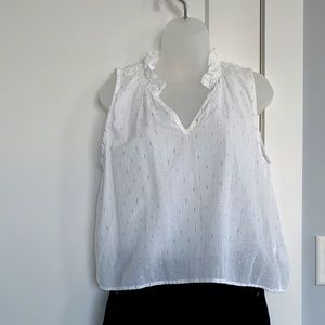CLOTH & STONE SHEER WHITE SLEEVELESS SILVER SHIMMER TOP